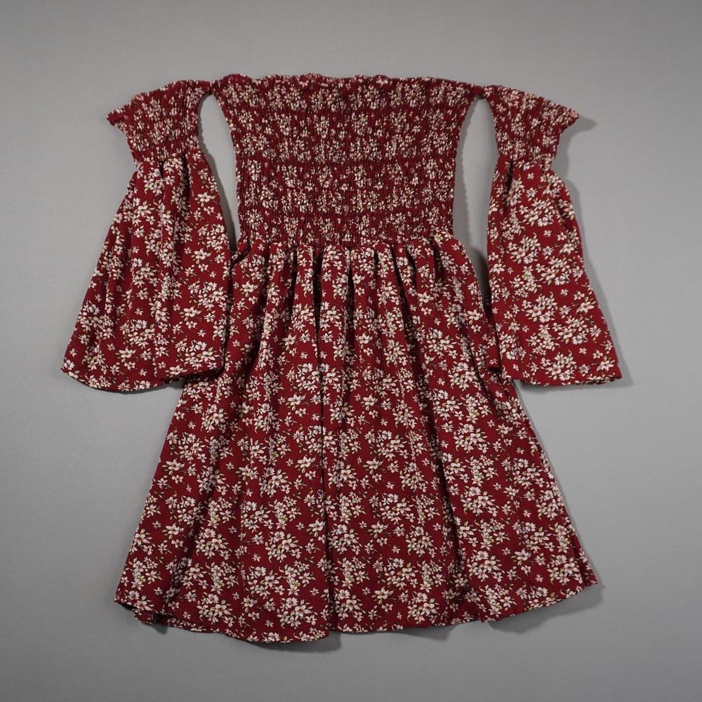 Oneyim Boho Red Floral Off Shoulder Mini Dress M